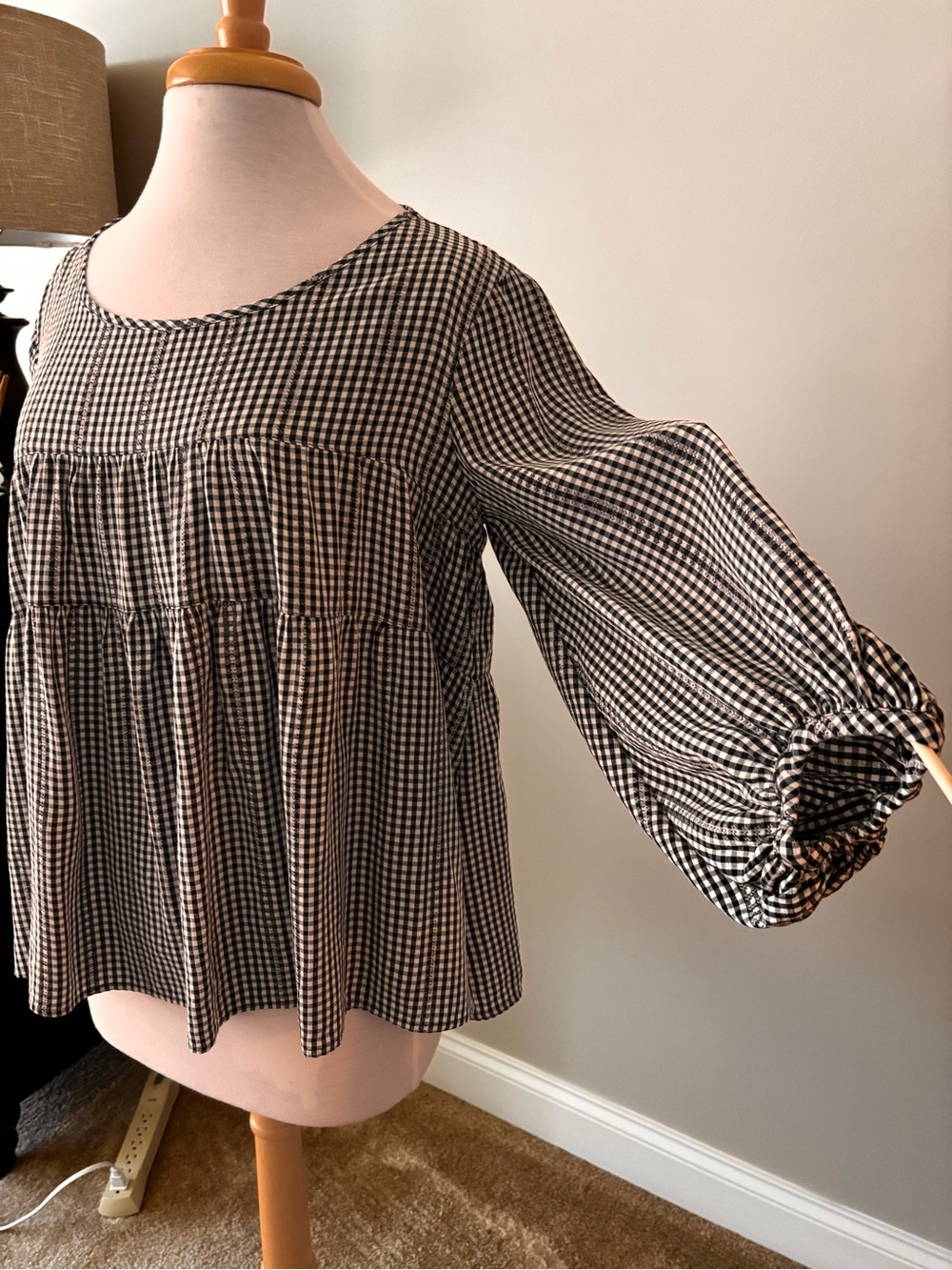 Max Studio Black and White Gingham Tiered Blouse - Picture 3 of 3